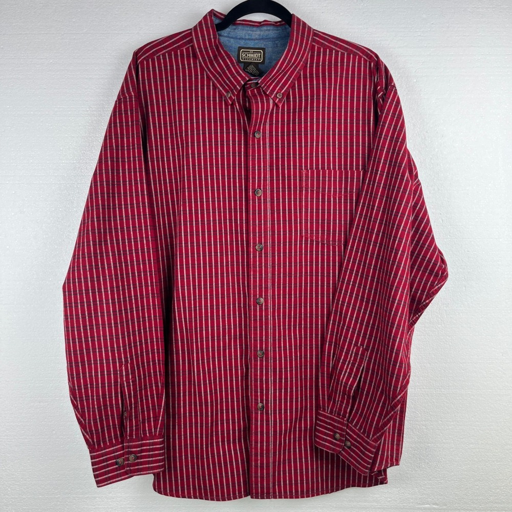 C.E. Schmidt Workwear Mens 2X‎ Red Stripe Button Down Long Sleeve Cotton Shirt